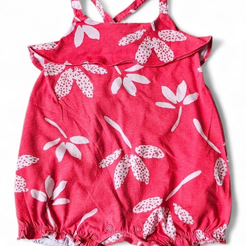 Carter's Baby Girl Floral Romper Set Coral Pink & Teal Green Size 12 Months